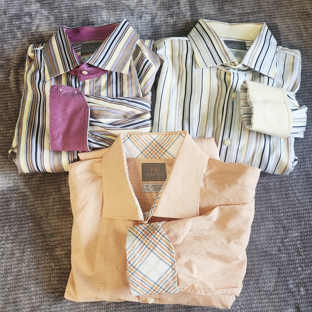 Lot Of 3 Thomas Dean LongSleeve Dress Mens Button Down Striped Contrast Cuff XXL